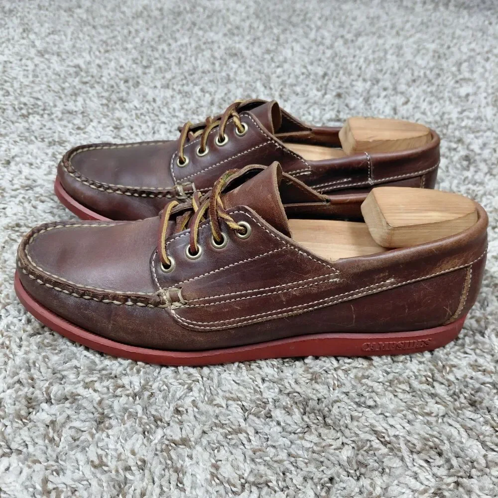 Vintagw Sebago Campsides Hand Sewn Boat Shoes Mens 9 M Brown Leather Made In USA